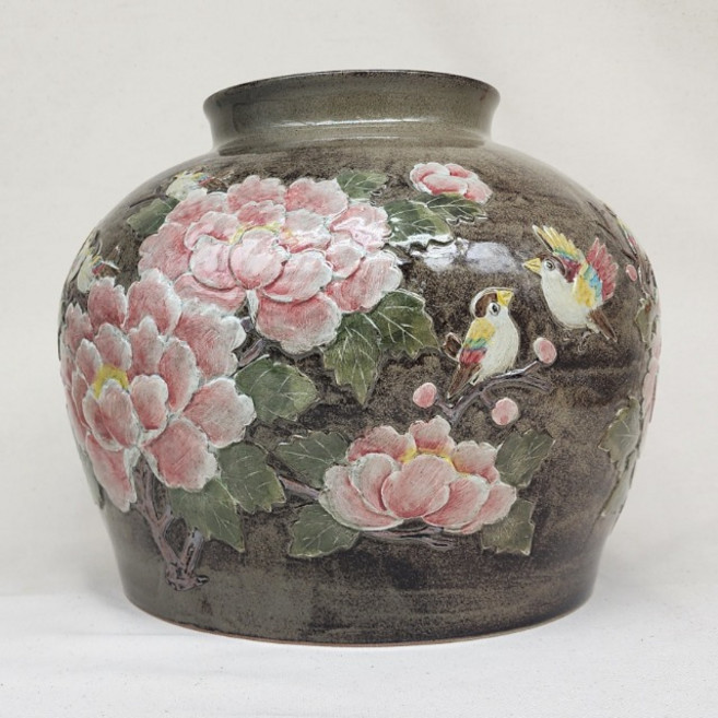 명품 목단문 단지 28cm X 24cm 오브제 화병 소품 개업 선물