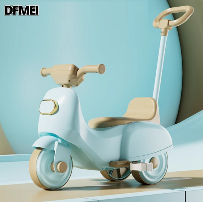 DFMEI 兒童三輪車1-3一5歲可拆卸腳踏滑行車自行車帶燈光音樂溜溜玩具車, 1個, 藍色/推杆:參考詳情