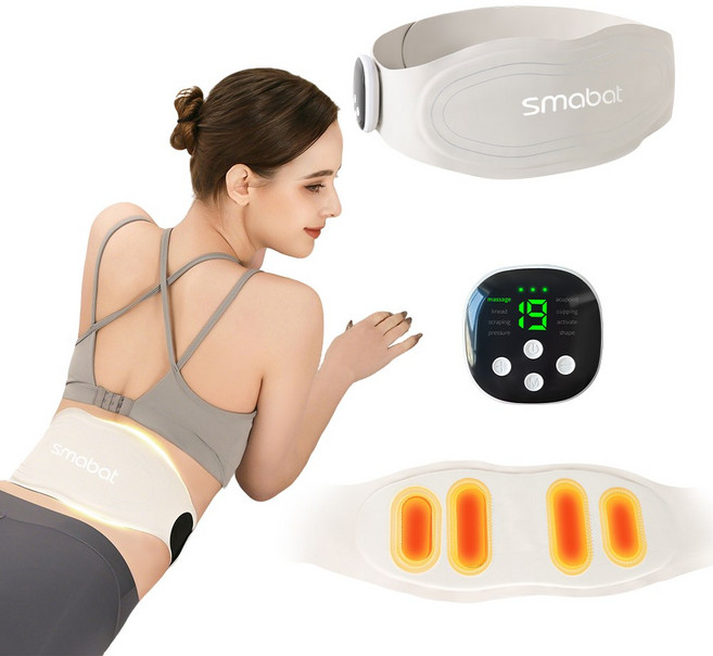 EMS 저주파 허리 마사지기 스마트 펄스 마사지 벨트 온열 복부 마사지기 8가지 펄스 모드 19단계 강도 3단계 온열 기능, 베이지