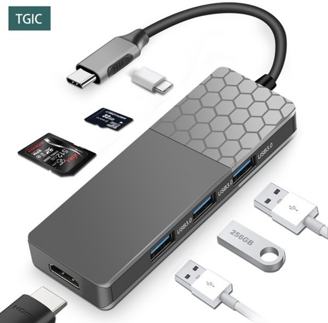 TGIC C타입 7in ONE 멀티젠더 TGMH-C1000, 그레이, 1개