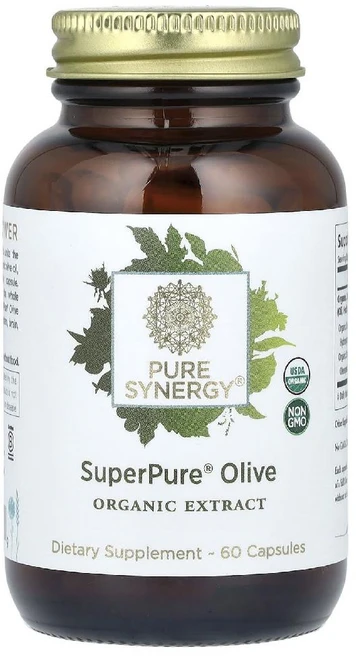 Pure Synergy USDA Organic SuperPure Olive Leaf Oil Fruit Extract 퓨어 시너지 올리브 잎 오일 프루트 60캡슐, 1개, 60정 - 쿠팡