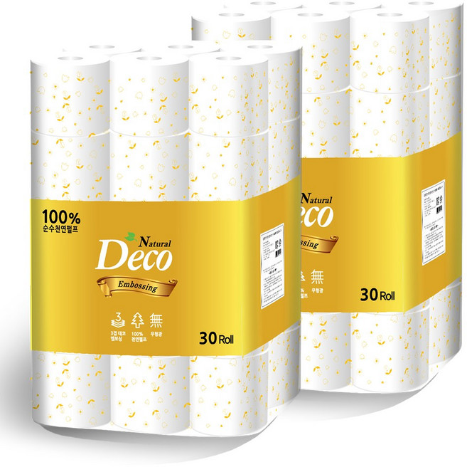 내추럴데코 롤화장지 천연펄프 3겹 30M 30롤 2팩, 2개, 30개입