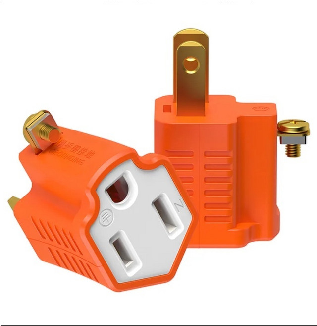 電源轉接頭 110V 高負載轉換插接器 SA-787, 1個, 3孔轉2孔插頭 橘色