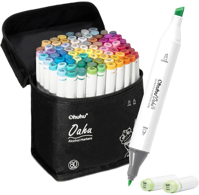 오후후 오아후 알코올 아트 트윈마카펜 2600, 80색, 1세트