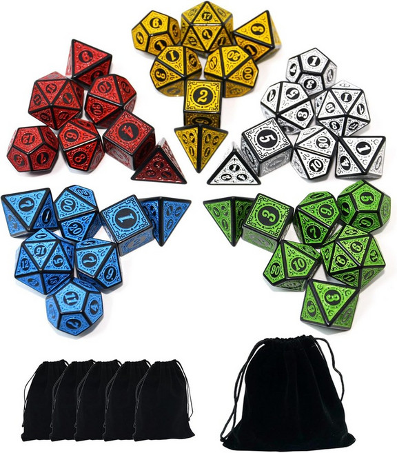 스마트딜스프로 5 x 7 다이 더블 컬러 다면체 주사위 세트 D&D DND RPG MTG 던전 및 드래곤 테이블 보드 롤 플레이 게임 D4 D6 D8 D10 D12 D20용 파우치, 1_5-color Retro Sets