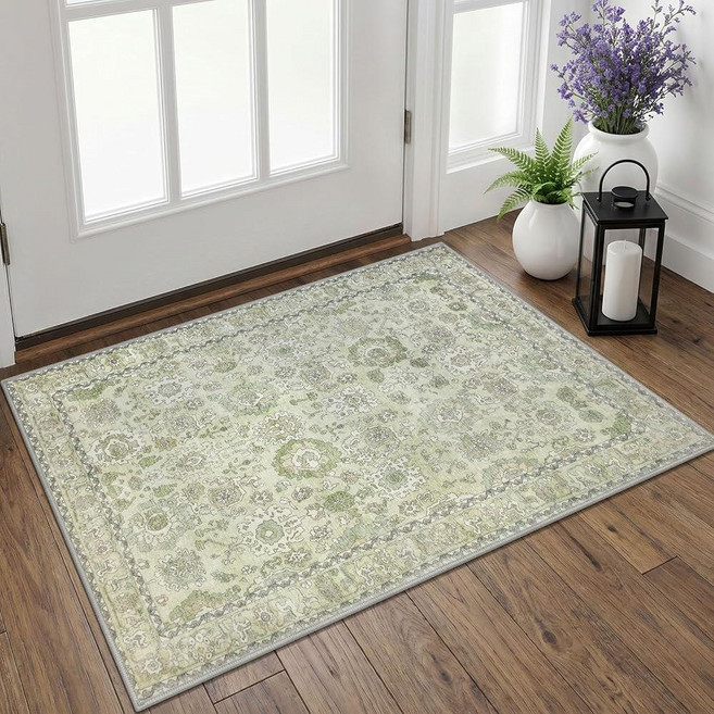 Lansny Vintage Small Area Rug 2x3 Washable Entryway Rug Printed Faux Wool Floral Indoor Door Mat