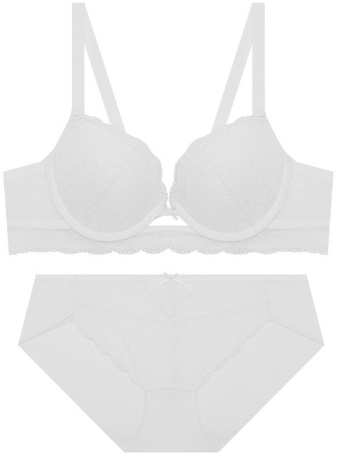 엘르이너웨어 프론트홀 도트 레이스 볼륨 브라 팬티 세트 - 아이보리