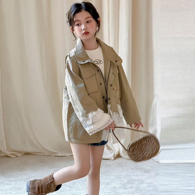 슈슈아리 코어 레이스 트렌치코트 초등여아 주니어 아동 간절기코트 야상점퍼