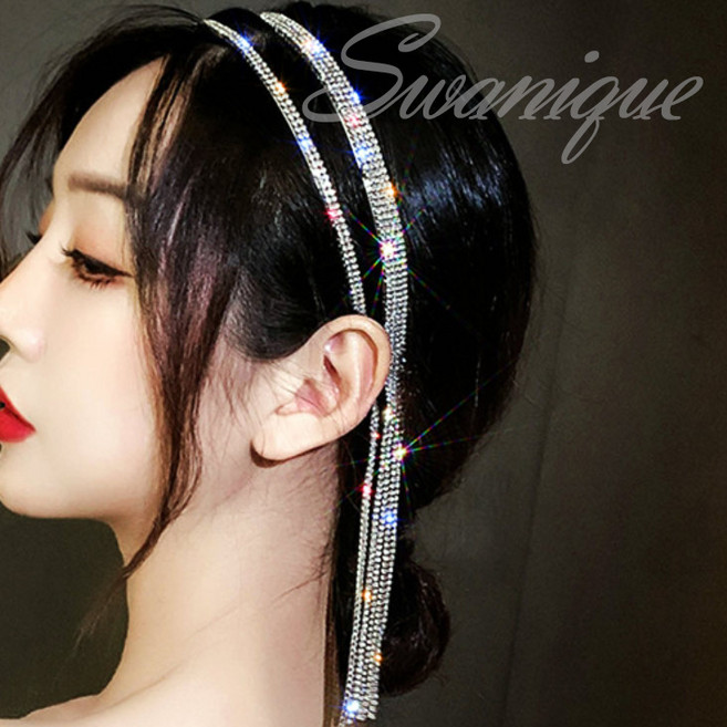 스와니끄 브라이덜샤워 티아라 웨딩헤어밴드 화려한 럭셔리 큐빅머리띠 3+1