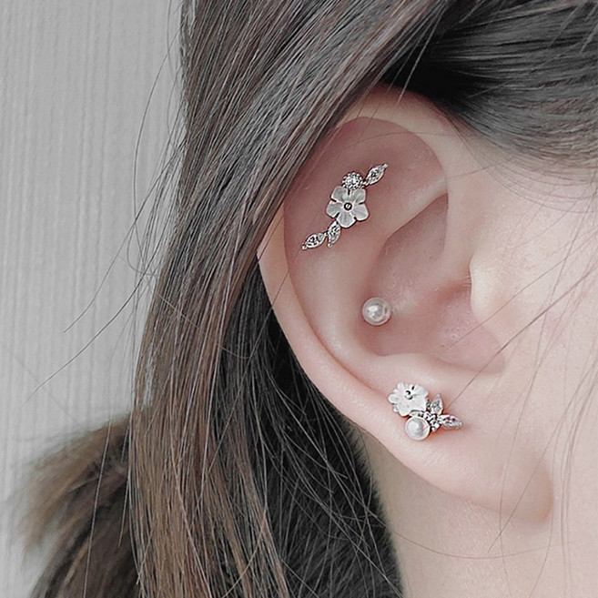 써지컬스틸 자개 꽃 피어싱 (2color)