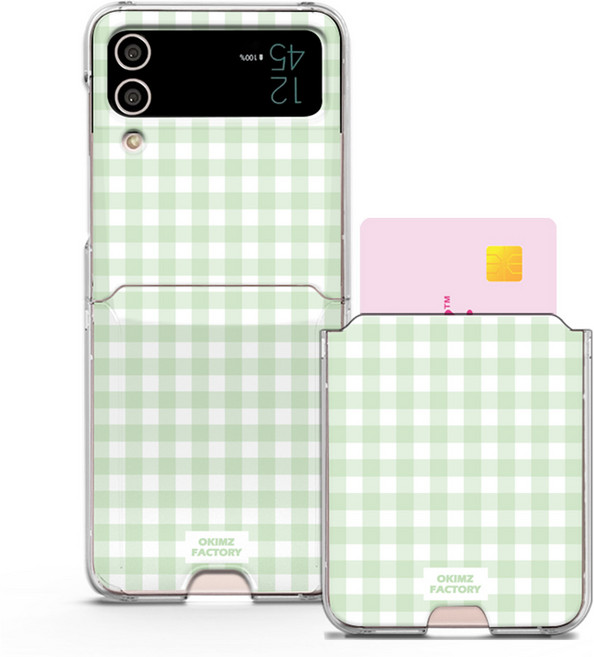 오킴즈 Z플립 카드케이스 카드수납 카드포켓 슬림 하드 1장 파스텔 체크 감성 디자인