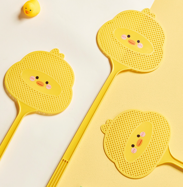 어린이 단체선물 귀여운 오리 파리채 모기채, 노랑