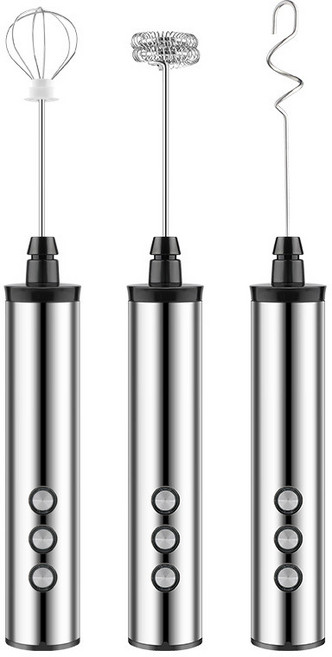 PYHO스텐인전동 거품기 미니 핸드믹서우유 거품기USB 충전 가능 3P DQ01, 블랙3P