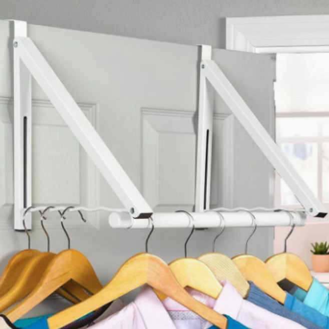 무타공 길이조절 문걸이 빨래건조대, 화이트