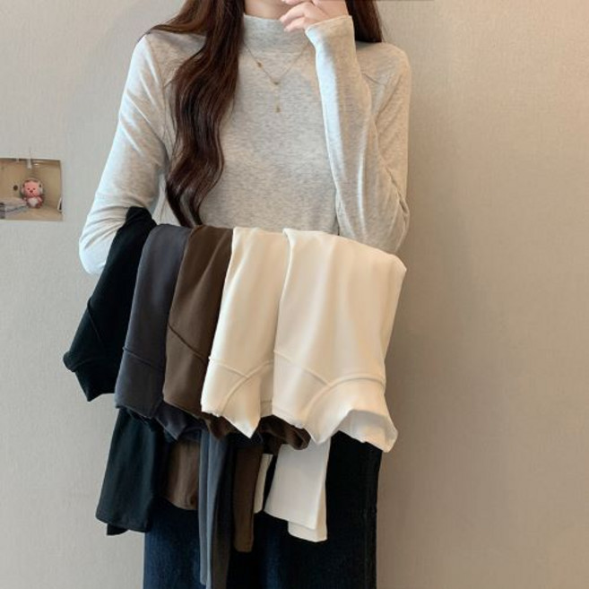 바비썬 92 여성 절개선 반목폴라 긴팔 티셔츠 이너티