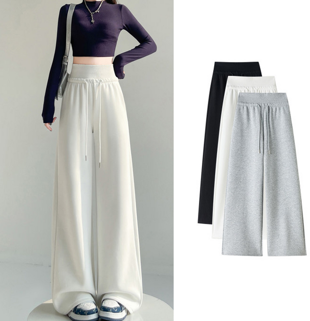 무니유유 데일리 캐주얼 일자 와이드 하이웨스트 스트링 밴딩 트레이닝 팬츠