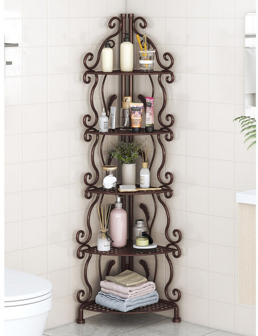 xinlin-39 욕실 수납 선반 접이식 바닥형 화장실 삼각 선반 다층 벽면 수납 선반 거실 주방 수납 선반, 흰색 세 겹