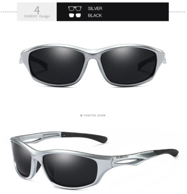 DUBERY 運動偏光太陽眼鏡 D166 抗UV400 戶外休閒款, 1個, 04 銀 / 黑