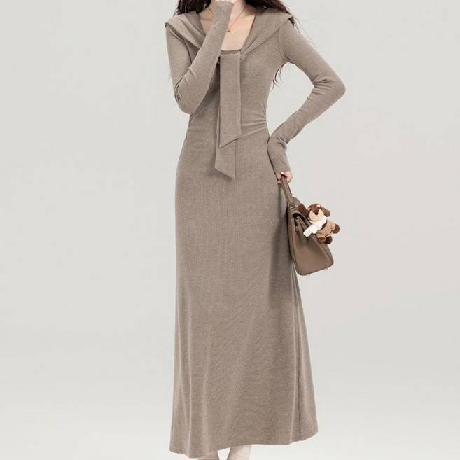 아이엠몽 여성 숄 니트 롱 원피스