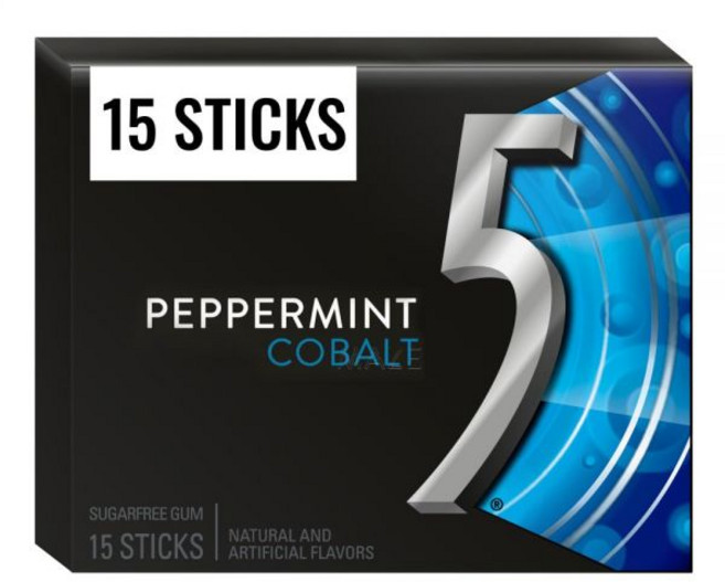 5껌 페퍼민트 코발트 무설탕 껌 15개입 싱글 팩, 1, 2.5g