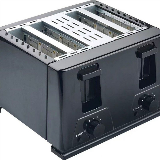 全自動烤麵包機 家用不銹鋼雙水槽吐司機, 1個, 220V中規 黑色（寬寬4片） 適合中國大陸