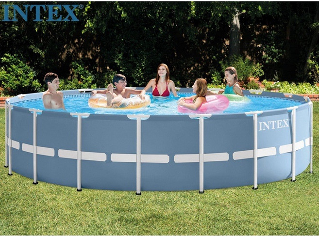 INTEX 10尺灰色圓形管架游泳池 305*76cm, 1個, 水池