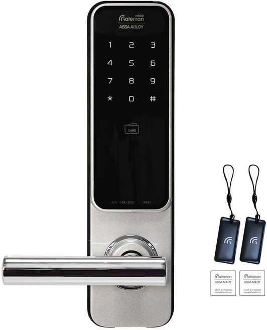 [무료설치] 게이트맨 라이노 카드키4개+번호키 세이프핸들(범죄예방효과) 자동/수동잠금 허수기능 잔류지문방지기능 생활방수 3분락기능 전기충격무력화 현관문 디지털도어락, 게이트맨 라이노/무료설치(A지역), 방문설치