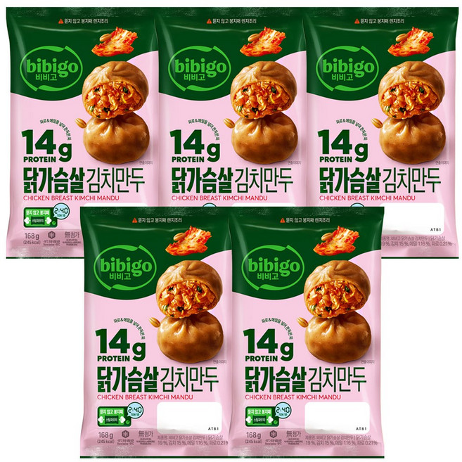 (냉동)[비비고]닭가슴살 김치만두, 5개, 168g