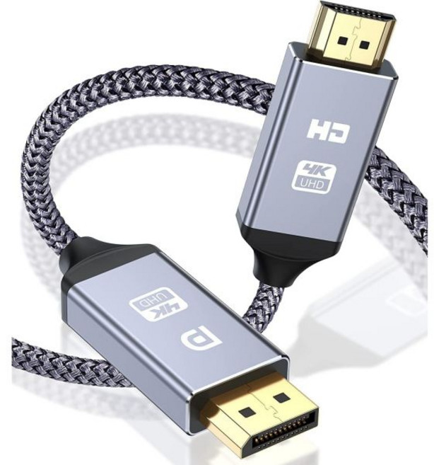 DisplayPort에서 HDMI로 변환하는 케이블 2미터 DisplayPort HDMI 변환 DP에서 일방향 전송 남성-남성 레노버 HP ASUS 델과 호환, 4m, gray