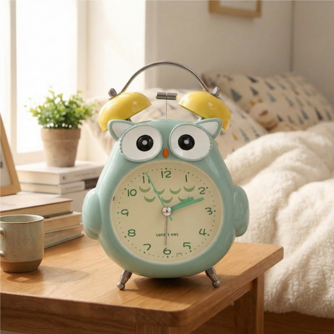 fooi 저소음 부엉이알람시계 강력한 벨소리 졸업선물 입학선물 5시전 당일발송, 그린