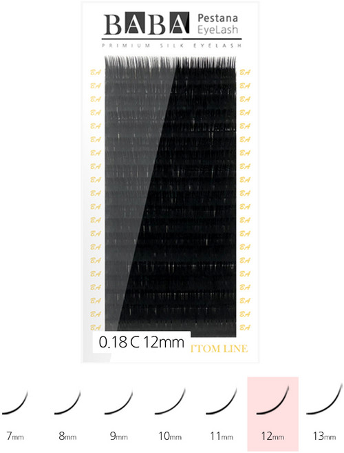 바바 블랙 실크 연장 속눈썹 프리미엄 원사 셀프 샵전용 국가자격증, 1개, 0.18 C 12mm