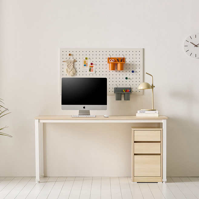 데스크 사무용 철제 일자 책상 1500, 화이트/워시