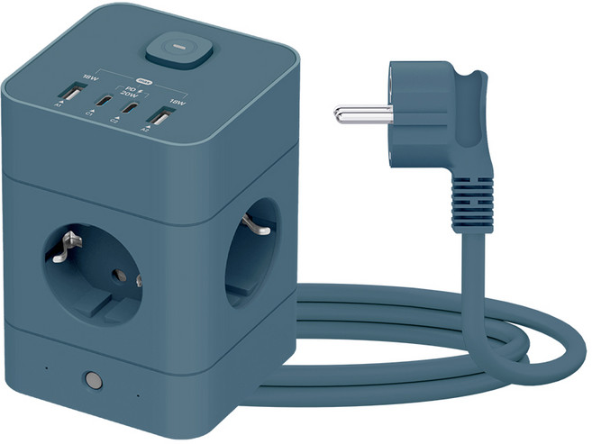 에코너 타워 멀티탭 MT08 디자인 멀티콘센트 USB C타입 4구 고용량 고속충전, 1개, 블루, 1.8m