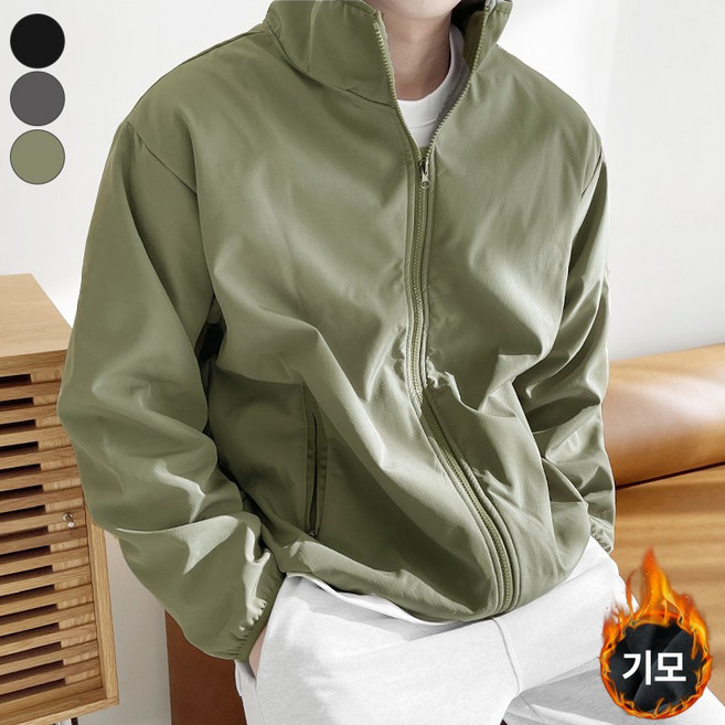 여리진 남성용 안감 양털 덤블 기모 하이넥 퍼 바람막이 집업 아노락 점퍼