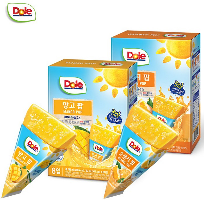 Dole 돌 후룻팝 2팩(망고1+오렌지1)/얼려먹는주스, 62ml