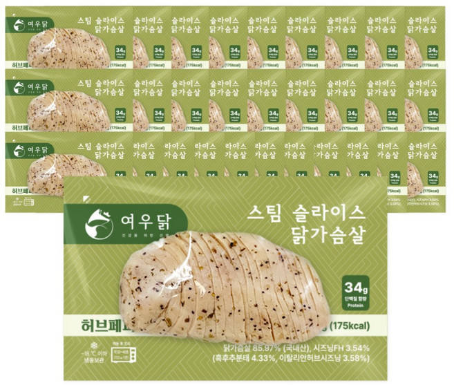 여우닭 스팀 슬라이스 닭가슴살 허브페퍼, 30팩, 150g