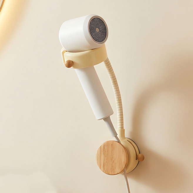 Jeernare 무타공 드라이기 거치대 다각도 조절 헤어드라이기 거치대 핸즈프리 욕실 드라이기 거치대, 원목, 1개