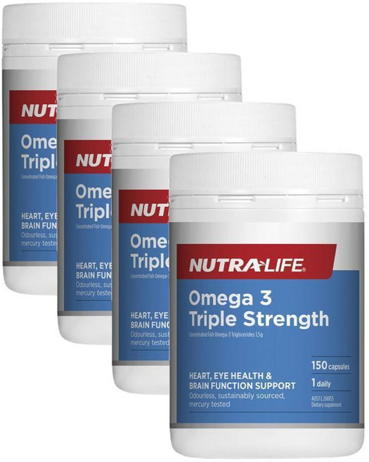 뉴트라라이프 오메가3 피쉬오일 EPA DHA 트리플 스트렝스 무취 NutraLife Omega 3 Triple Strength Odourless, 4개, 150정