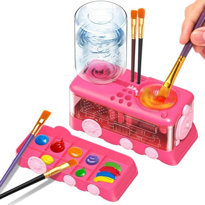 페인트 브 클리너 배수 버튼이 자동 물 순환 방식 수채화 아크릴 유화 붓 세척 버킷, 1개, 색상: 6. 핑크