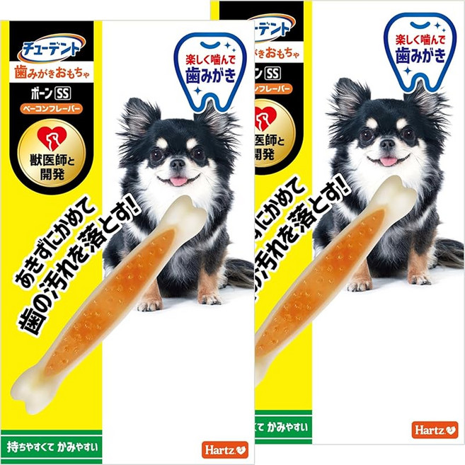 튜던트 칫솔질 장난감 본 SS 초소형 개 전용 베이컨 맛 ×2개 하트 Hartz 개 장난감 치약 수의사와 개발, 1개, 상세페이지 참조