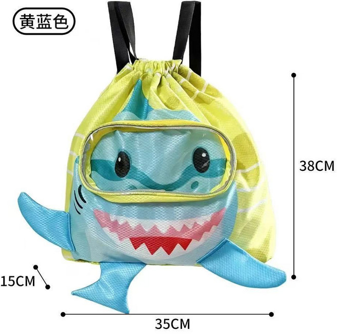 小鯊魚游泳包 干濕分離 雙肩包 防水包 大容量, 1個, 兒童游泳包藍色鯊魚（無鞋位）