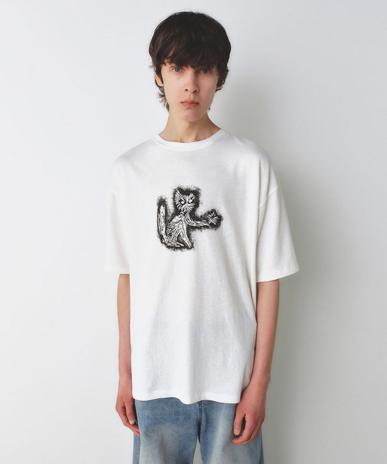 인사일런스 INSILENCE 캣 그래픽 시어드 티셔츠 OFF WHITE IM2E2TO25WH 435045