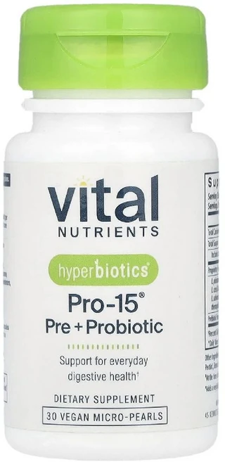 바이탈 뉴트리언츠 Hyperbiotics Pro-15 프리바이오틱 + 프로바이오틱 비건 펄 30개, 1개 - 쿠팡