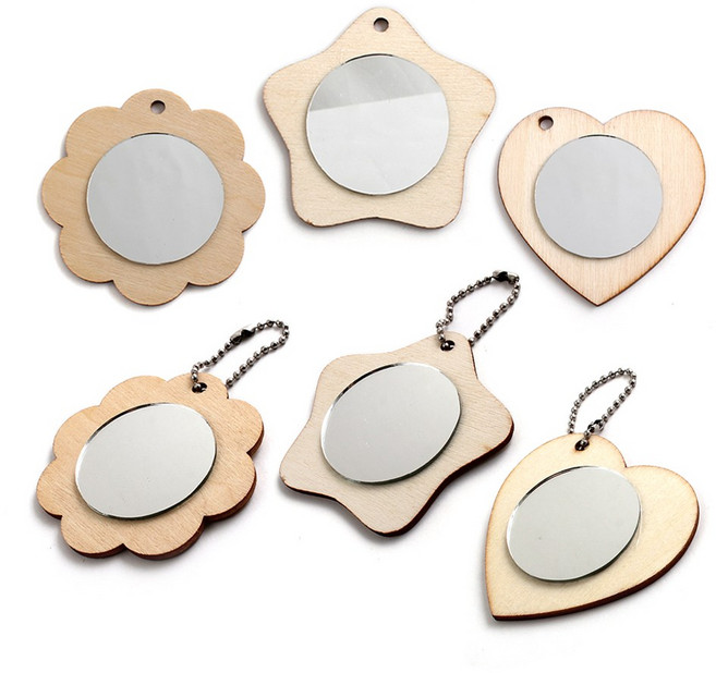 나무손거울 꽃 별 원목 미니 모양 어린이 그리기 만들기 꾸미기 거울 하늘경 공예 공방, 1개, 스타