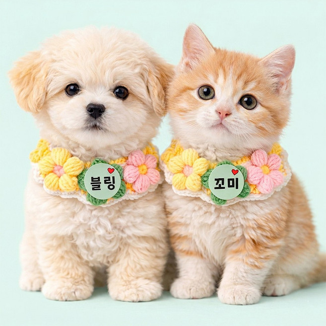 강아지 고양이 야광 브로치 애견이름 플라워 케이프, 1개, 옐로우
