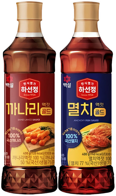 (상온)cj제일제당(주) 하선정까나리액젓400gx1개+하선정멸치액젓400gx1개 액젓, 400g, 1세트