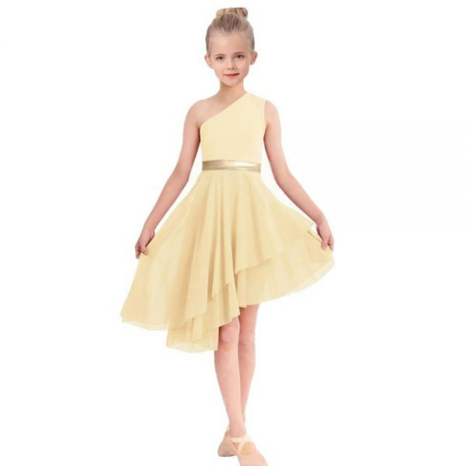 ORIDOOR Oblique Shoulder Praise Dance Costume for Girls Metal Irregular Worship Ceremony Lyrical