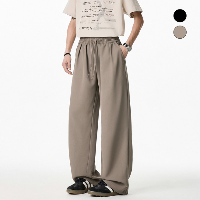 HANYO남성용 빅사이즈 원턱 와이드 밴딩 벌룬 슬랙스 팬츠