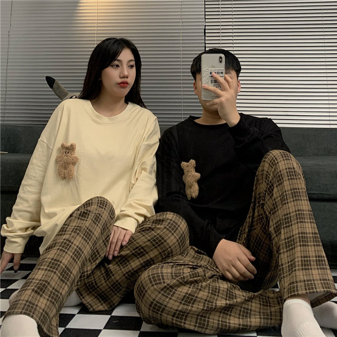 무니유유 커플 귀여운 곰돌이 남여공용 홈웨어 수면잠옷 상하의 세트