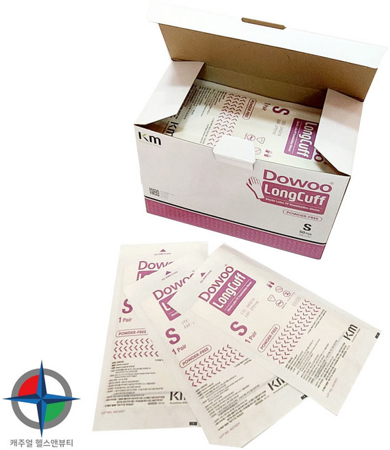 [캐주얼헬스] KM 도우 롱커프 손목긴 라텍스 멸균장갑 진료용 병원용 병동용 수술용 50조, 1개, 사이즈 M(중형)